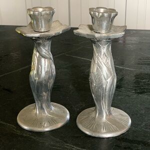 Set of 2 Vintage Pewter 8“ Candle Holders